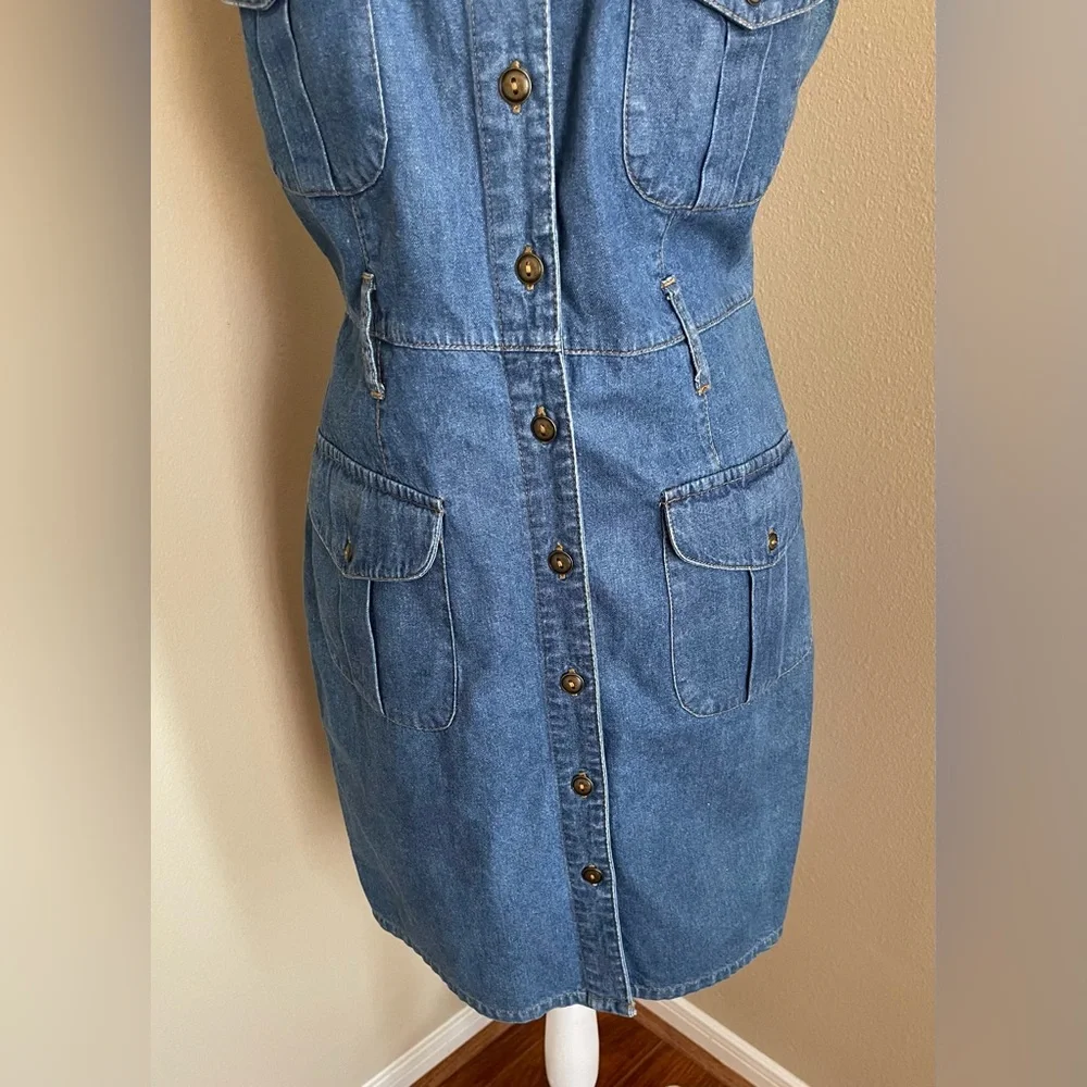 Denim Sleeveless Button Down Dress - 100% Cotton - Size: Large - Picture 3 of 9